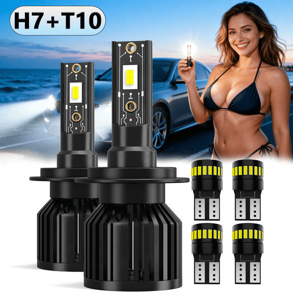 LED Headlight Bulb For 2006-2009 Maybach 62,H7 High Low Beam,T10 License Plate Light,Replacement OEM,6500K White,Plug and Play,Pack of 6(2*H7+4*T10)