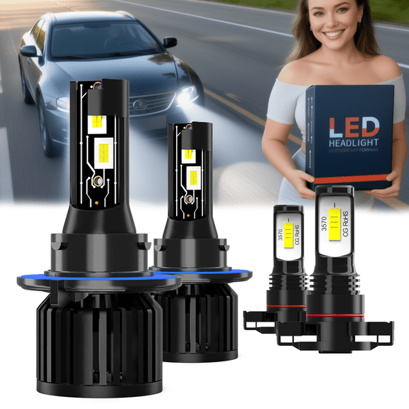 LED Headlight Bulb For 2006-2010 Hummer H3,9008/H13 High Low Beam + 5202/H16 Fog Light,Replacement OEM,6500K White,Plug and Play,Pack of 4