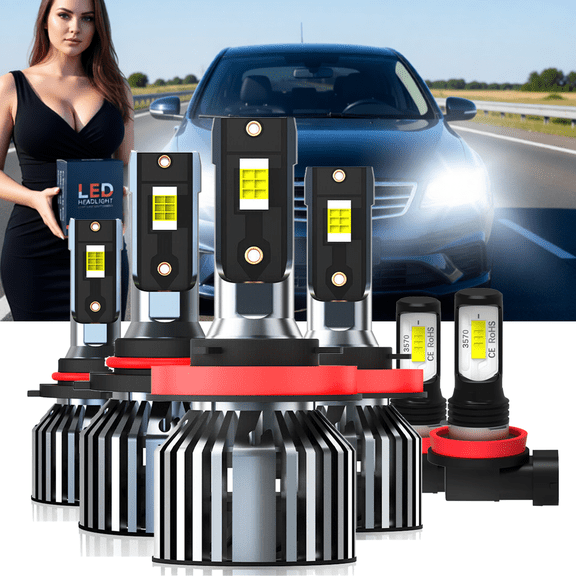 LED Headlight Bulb For 2008-2010 Saturn Vue,9005 High Beam,H11 Low Beam,H11 Fog Light BulbPlug and PlayHigh Brightness LED BulbsPack of 6