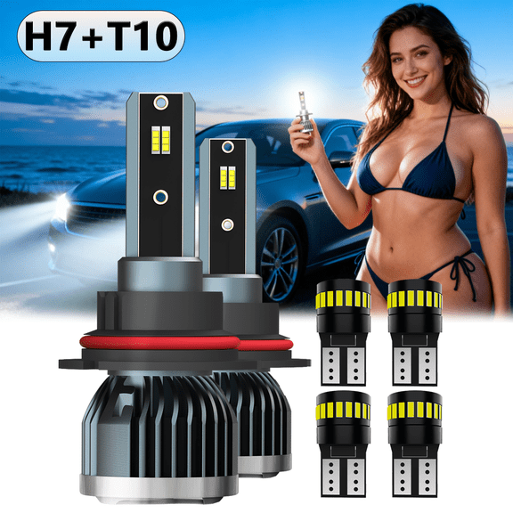 LED Headlight Bulb For 2009-2012 Maybach 57,H7 High Low Beam,T10 License Plate Light,Replacement OEM,6500K White,Plug and Play,Pack of 6(2*H7+4*T10)