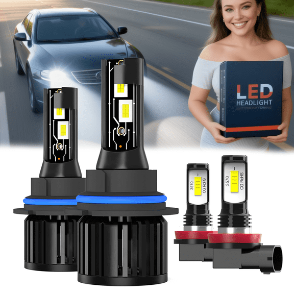 LED Headlight Bulb For 2011-2014 Nissan Juke,9007 High Low Beam + H11 Fog Light,Replacement OEM,6500K White,Plug and Play,Pack of 4