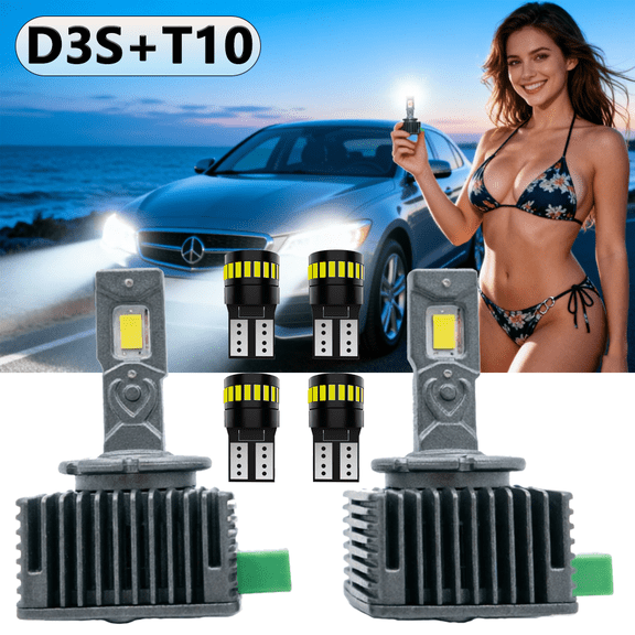 LED Headlight Bulb For 2012-2018 Tesla S,D3S High Low Beam,T10 License Plate Light,Replacement OEM,6500K White,Plug and Play,Pack of 6(2*D3S+4*T10)