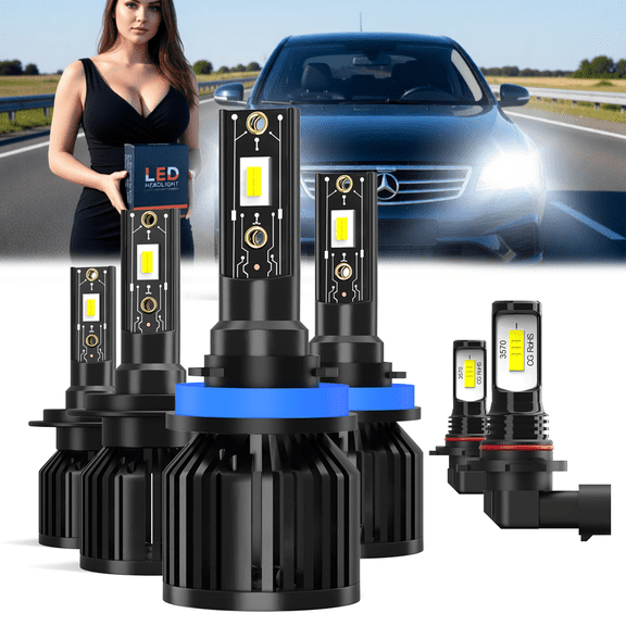 LED Headlight Bulb For 2013-2015 Mercedes-Benz SLK350,H7 High Beam,H11 Low Beam,H11 Fog Light BulbPlug and PlayHigh Brightness LED BulbsPack of 6