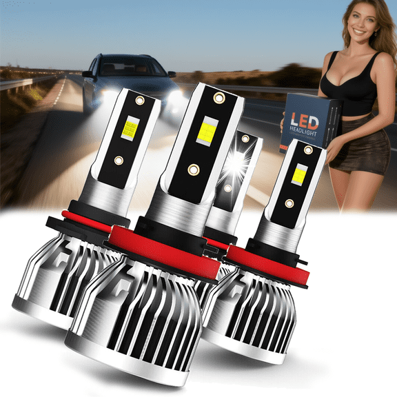 LED Headlight Bulb For 2015-2017 Nissan Juke,9005 High Beam + H11 Low Beam,Replacement OEM,6500K White,Plug and Play,Pack of 4