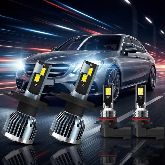 LED Headlight Bulb For 2018-2021 Kia Rio,H4 High Low Beam,9145 Fog Light Bulbs,Replacement OEM,6500K White,Plug and Play,Pack of 4(2*H4+2*9145)