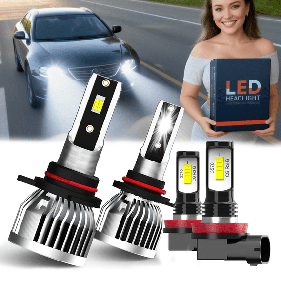 LED Headlight Bulb For 2019 Chevrolet Cruze,9012 High Low Beam + H11 Fog Light,Replacement OEM,6500K White,Plug and Play,Pack of 4