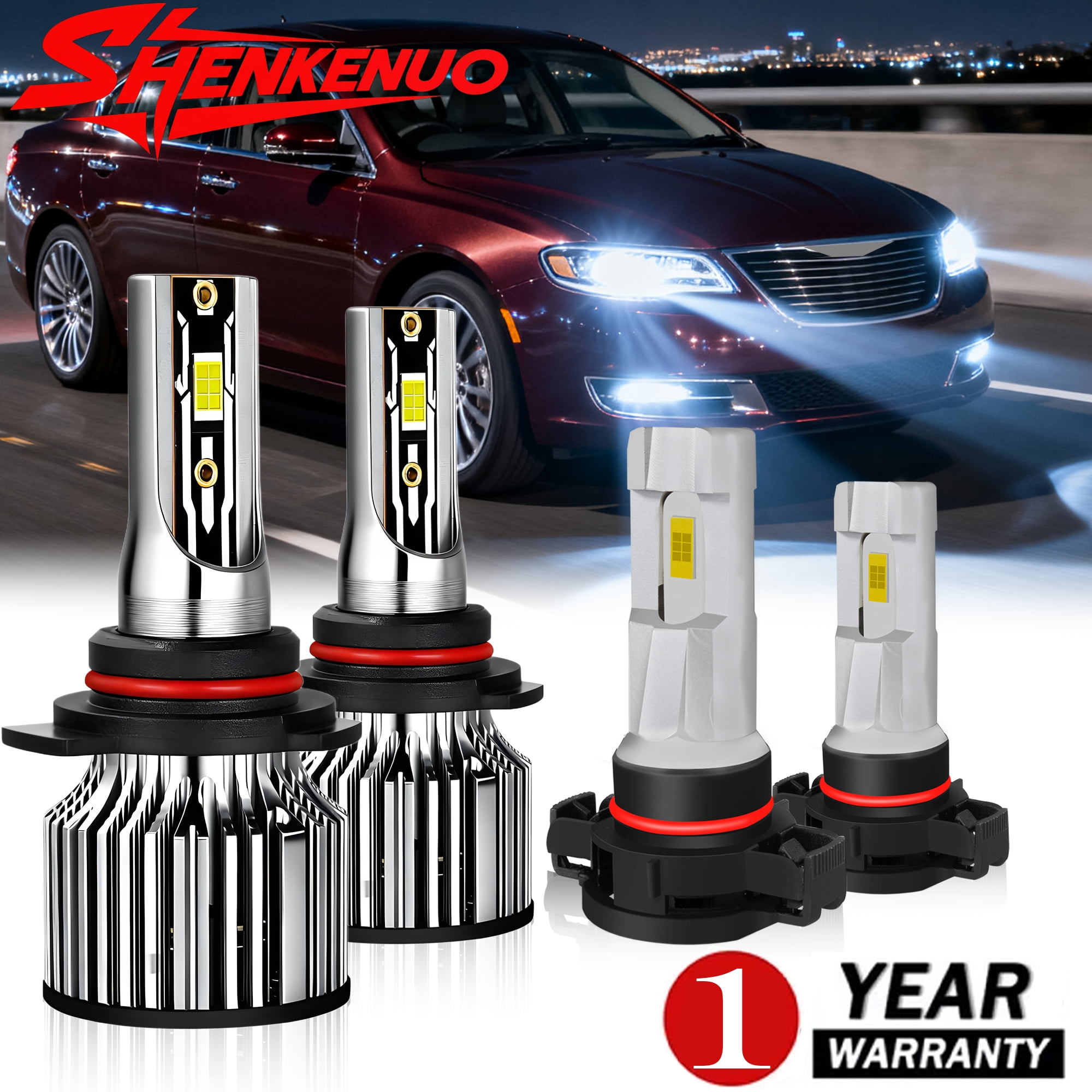For Chrysler 200 2011 2012 LED Headlight Bulbs 9012 High and Low Beam 2504 Fog light 4pcs