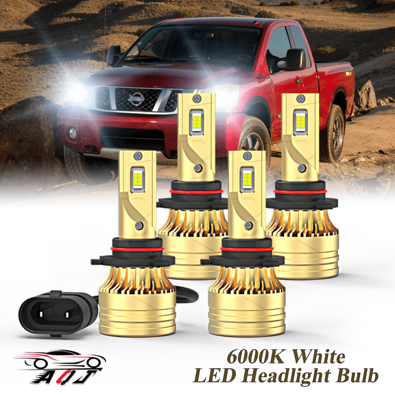 LED Headlight Bulb for Nissan Titan 2004-2015 - 100,000LM Super-Bright 6000K White, High Low Beam BulbsPlug & Play, Pack of 4