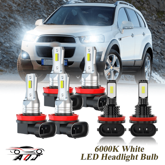 LED Headlight Bulbs for Chevrolet Captiva Sport 2012-2015 High Low Beam + Foglights Combo(Pack of 6) , 6500K White 10,000LM Super Bright, Plug and Play