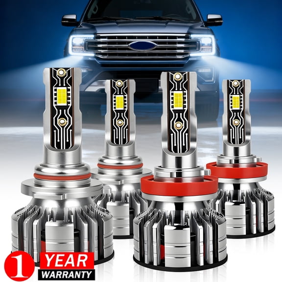 LED Headlight Bulbs Compatible With Ford Expedition 2015-2018 with projector,H11 High Beam + 9005 Low Beam Light Bulb,6000K White,Plug and Play,Pack of 4