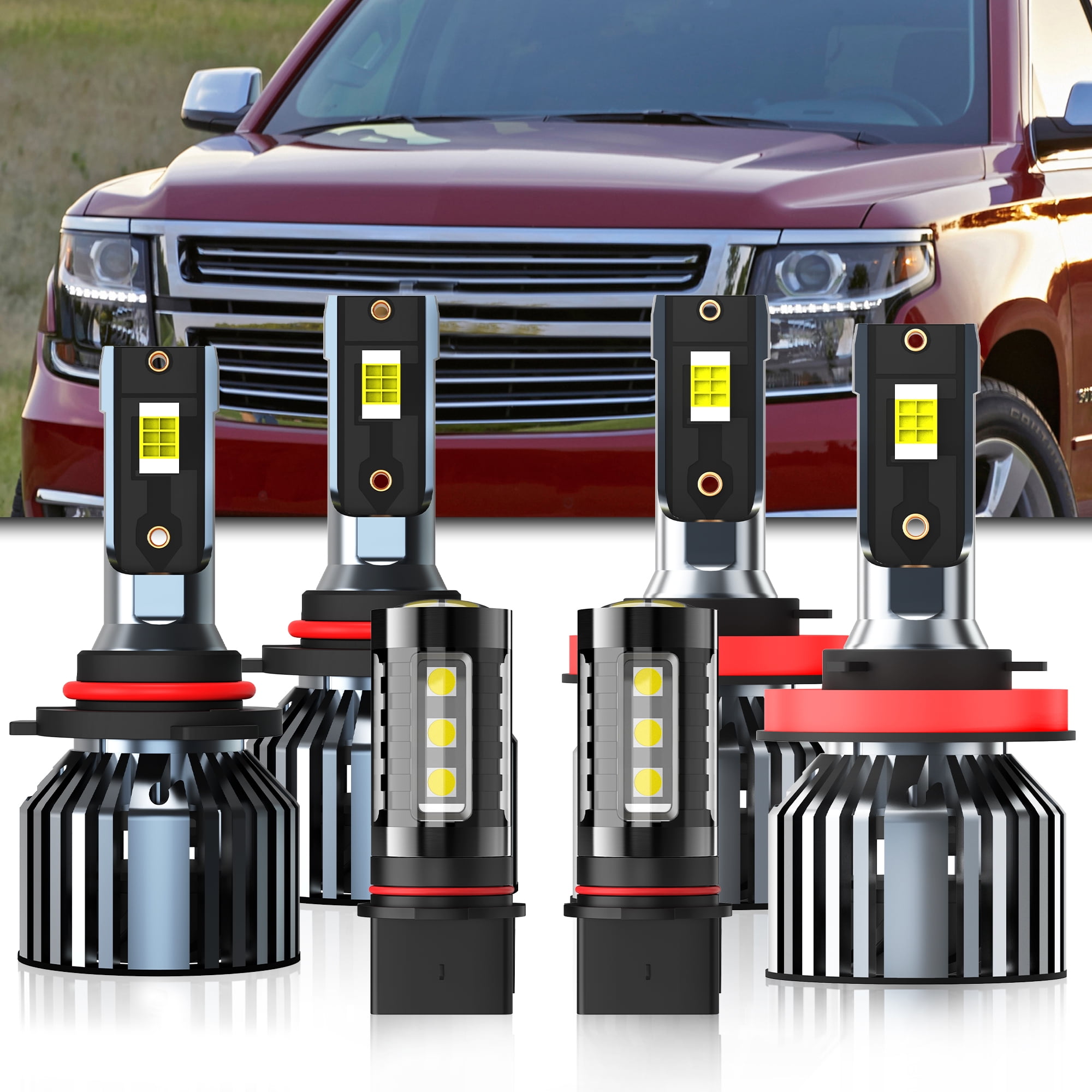 LED Headlight Bulbs Fit for Chevrolet Suburban 2015-2020,9005/HB3 High Beam + H11/H8/H9 Low Beam Bulbs + PSX26W LED Fog Light Bulb,6000K Cool White,Plug and Play with Cooling Fan,Pack of 6