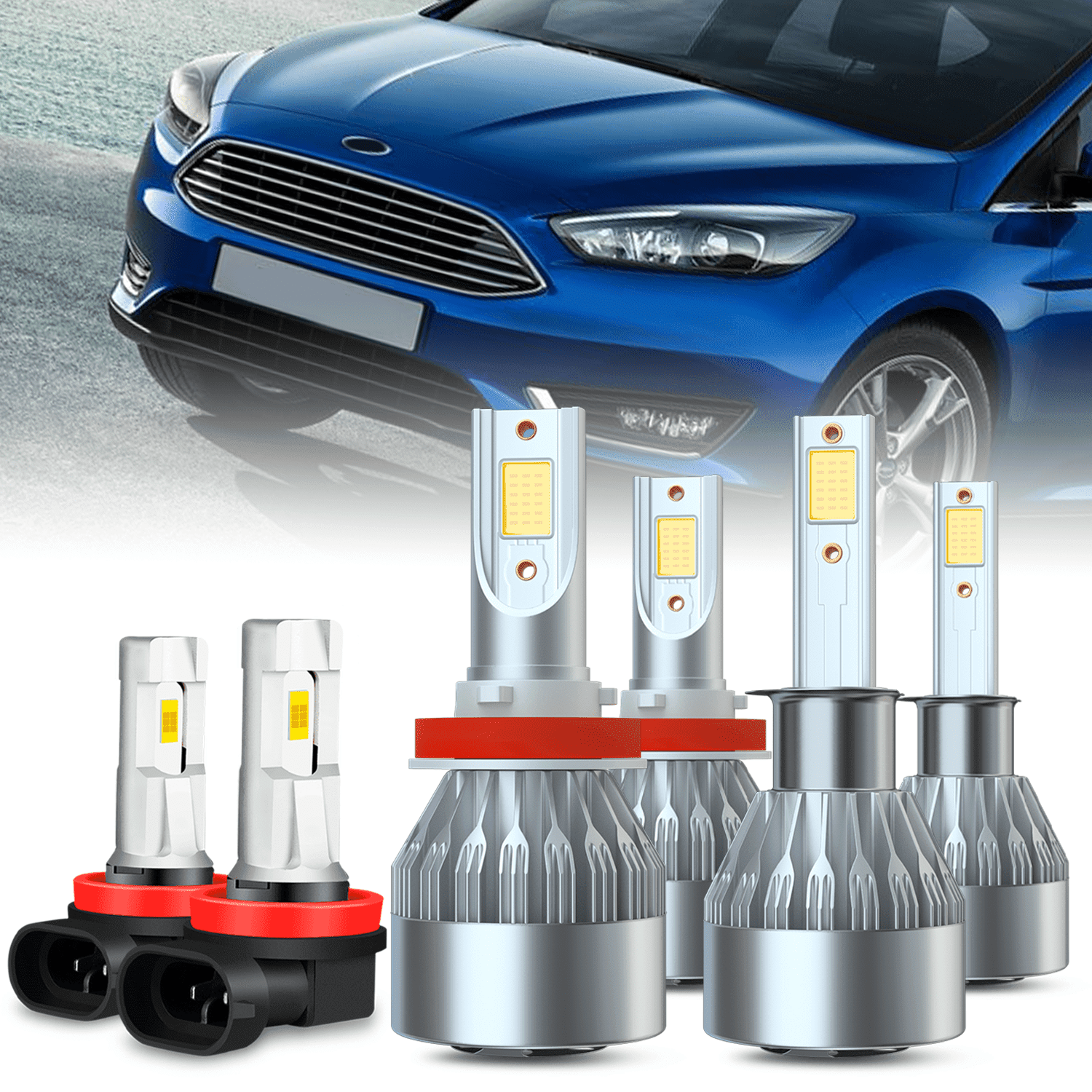 LED Headlight Bulbs Fit For Ford Focus 2012-2018,H1 High Beam + H11 Low Beam + H11 LED Fog Light Bulb,6500K White,Plug and Play,6pcs