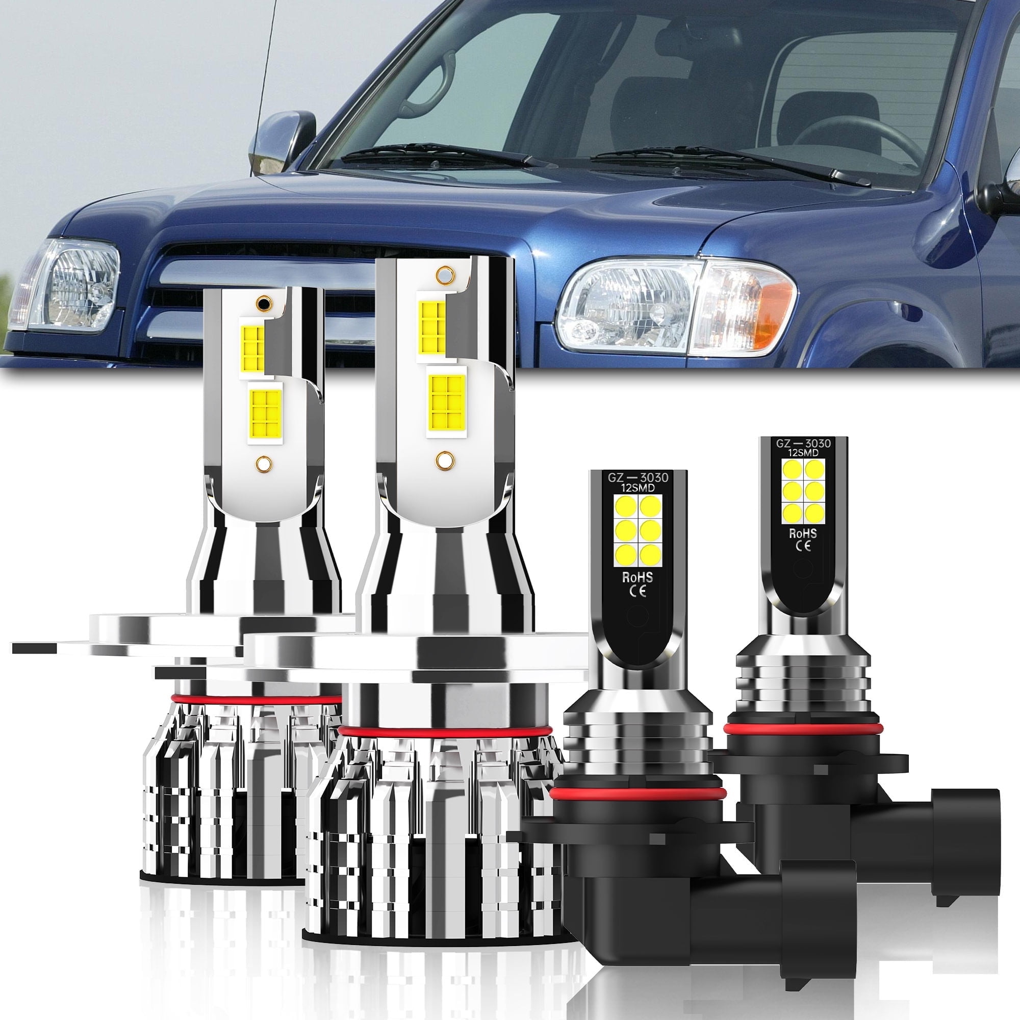 LED Headlight Bulbs Fit For Toyota Tundra 2000-2006,9003 High Low Beam + 9006 LED Fog Light Bulb,6500K White,Plug and Play,Pack of 4
