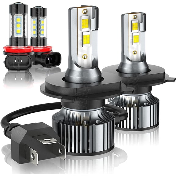 LED Headlight Bulbs Fit For Honda CR-V CRV 2002 2003 2004 2007 2008 2009 2010 2011 2012 2013 2014, 9003/H4 High Low Beam + H11 Fog Light Halogen Replacement, 6000K White, Plug and Play, Pack of 4