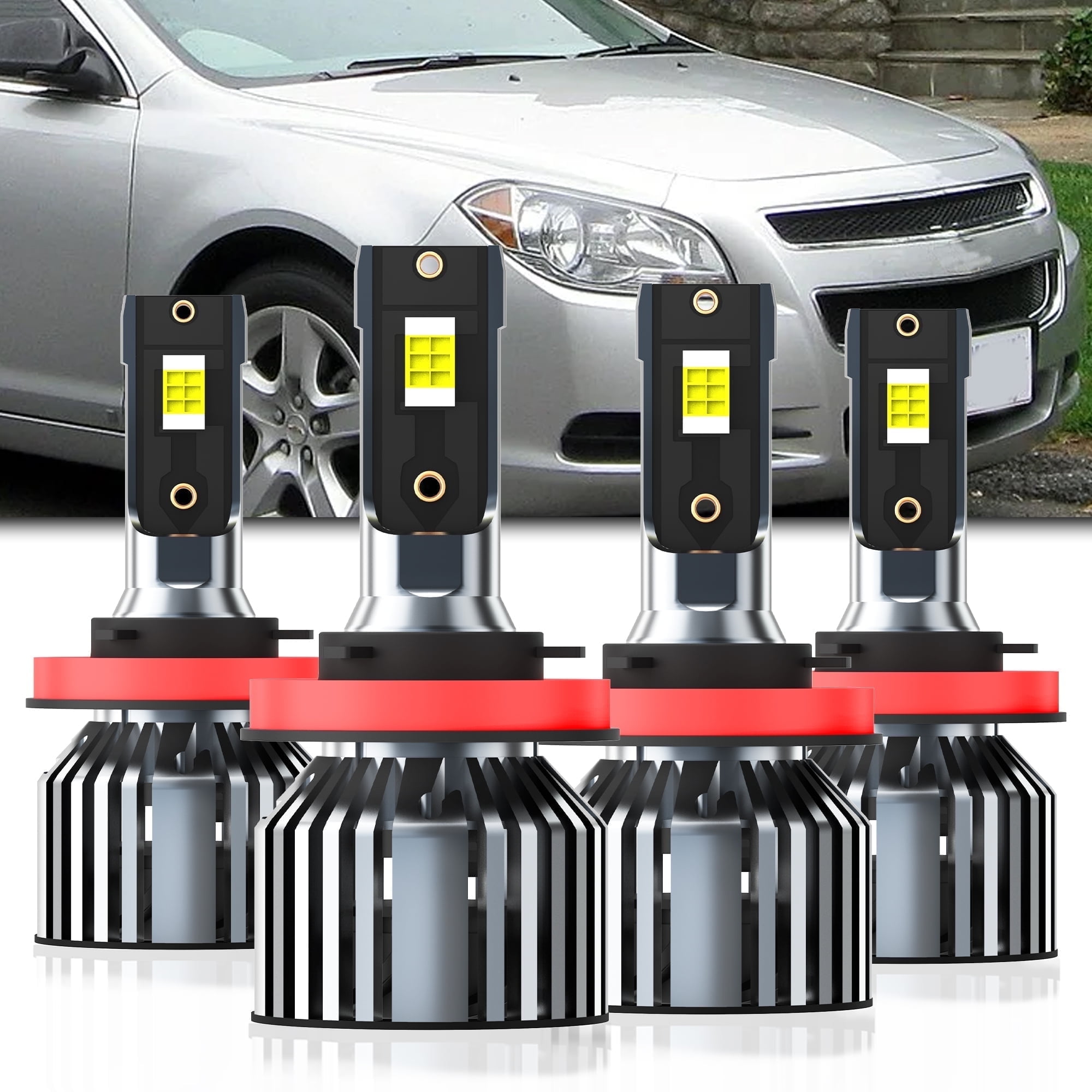 LZYMAXDM LED Headlight Bulbs H11/H8/H9 Combo Fit for Chevy Malibu 2006-2012,H11/H8/H9 High BeamH11/H8/H9  Low Beam Bulbs,6000K Cool White, Plug and Play, Pack of 4