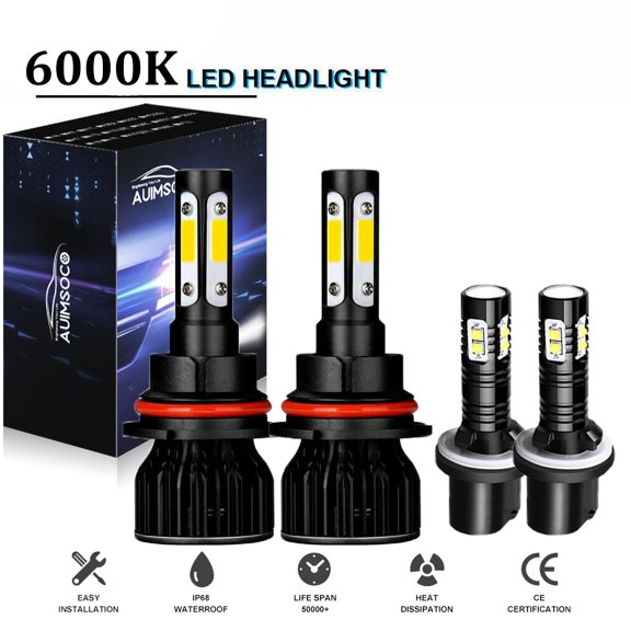LED Headlight Bulbs Kit, For Dodge Stratus 2001-2006, 9007 Integrated High Low Beam+880 Fog Light, 6000K Cool White 8000LM Super Bright, Error Free, Easy Install, Plug-N-Play Halogen Replacement