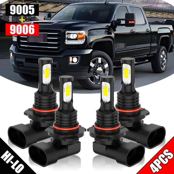 LED Headlight Bulbs Kit, For GMC Sierra 2500 9005/HB3 High Beam + 9006/HB4 Low Beam, 6000K Cool White Super Bright 40W power output, Canbus Ready, Easy Installation, Plug-N-Play Halogen Replacement