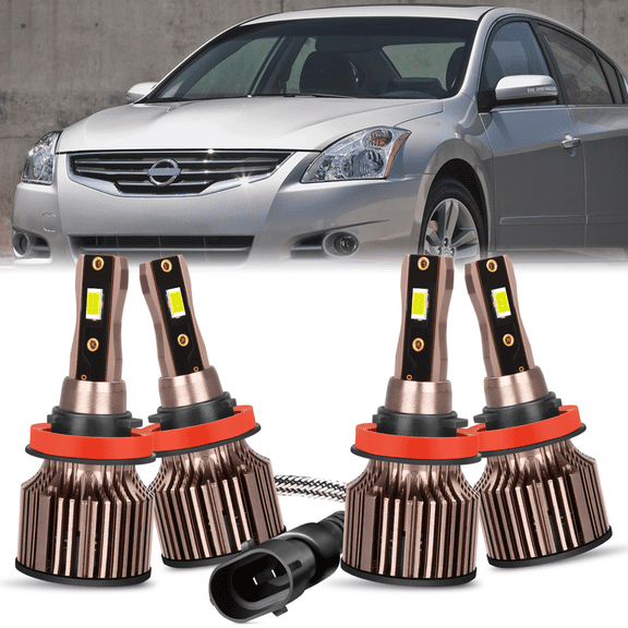 LED Headlight Bulbs for Nissan Altima 2007-2011 2012 2013 2014 2015 2016 2017 2018, H9 H11 High Low Beam Light Bulbs Replacement Halogen, 6500K White, Plug and Play, Pack of 4