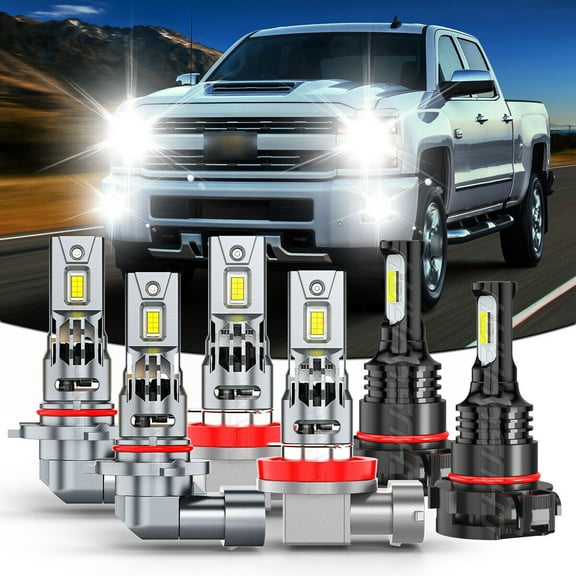LED Headlight + Fog Light Bulbs Combo For Chevy Silverado 1500 2500HD 2012-2013