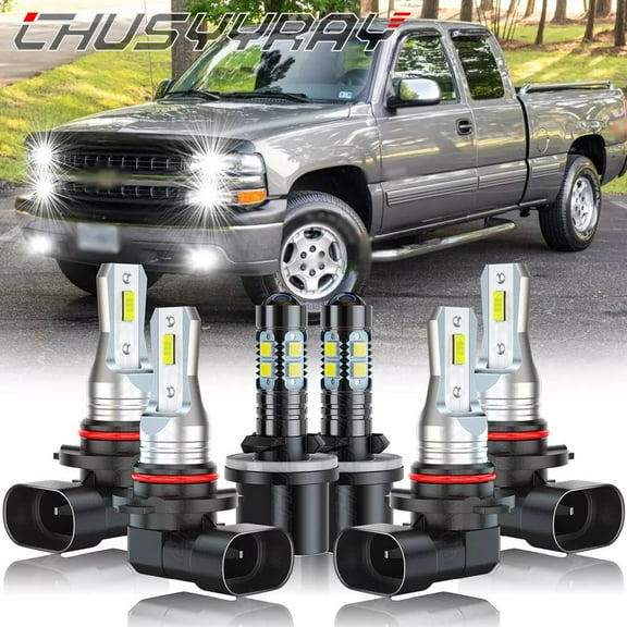 LED Headlight + Fog Light Bulbs Kit 6000K White 6x for Chevy Silverado 1500 2500 HD 1999 2000 2001 2002
