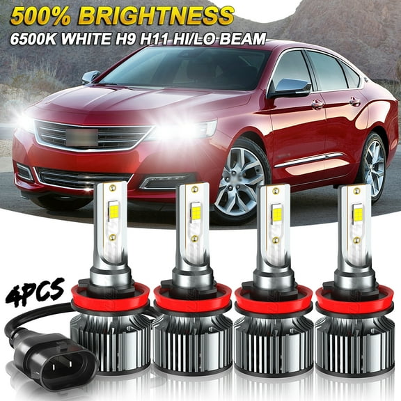 LED Headlight H9 H11 bulbs for Chevy Impala 2006-2012 2013 High Low Beams Combo Kit 6500K White