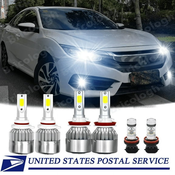 LED Headlight High Low Beam + Fog Light For Honda Civic 2016 2017 2018 2019 2020