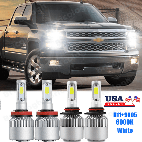 LED Headlight Kit 6000K White Hi/Low 4x Bulbs for Chevy Silverado 1500 2007-2019