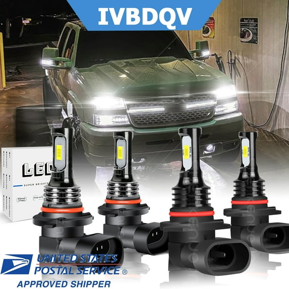 LED Headlight Kit For Freightliner Columbia 2005-2012 Light Bulbs 9005 High Beam + 9006 Low Beam 4-Side Bulbs