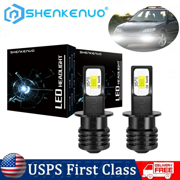LED Headlight Kit H3 6000K White Fog Light Bulbs for MAZDA Protege5 2002-2003