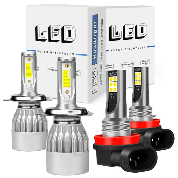 LED Headlight Kit for 2014-2019 Mitsubishi Mirage 6000K White High/Low Beam + Fog Light Bulbs 4pcs