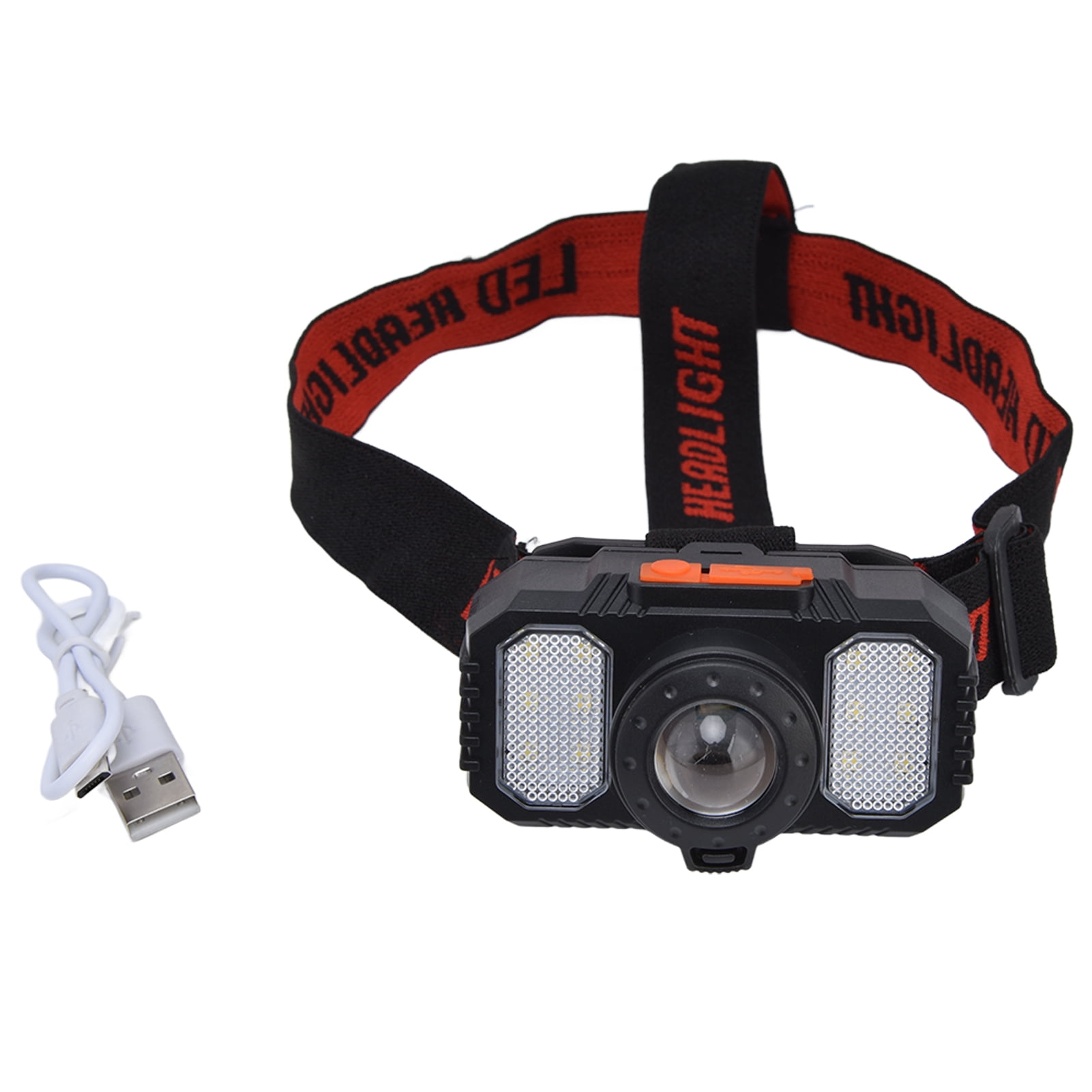 LED Headlight USB Charging Adjustable Zoom Dual Light Sources Waterproof  Portable Headlight for Fishing Running