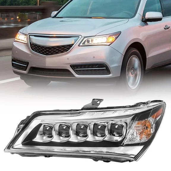 LED Headlight for 14-16 Acura MDX 3.5L Right Passenger Side, OE# 33100TZ5A01, Plug & Play, Full LED, Clear Lens & Chrome Housing