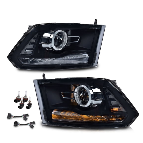 LED Headlight w/ Bulb Harness Projector Smoke Lens Fit for Dodge Ram 1500 2500 3500 2009-2018
