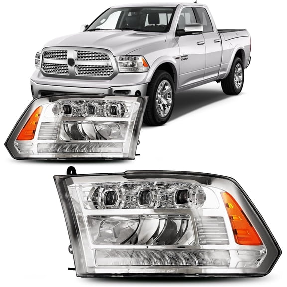 LED Headlights Assembly for 2013-2018 Dodge Ram 1500 2500 3500 & 2019-2024 Ram 1500 Classicwith Factory LED Position Light Headlights,Chrome Housing+Clear Lens