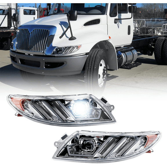 LED Headlights Assembly Pair for International Durastar 4200/4300/4400/4900 (2002-2018) - Full LED, No Drilling Easy Install