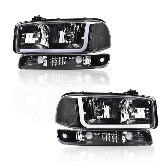 LED Headlights Bumper Headlamps Fit for 1999-2007 GMC Sierra Yukon Clear Lens Black Housing Clear Reflector