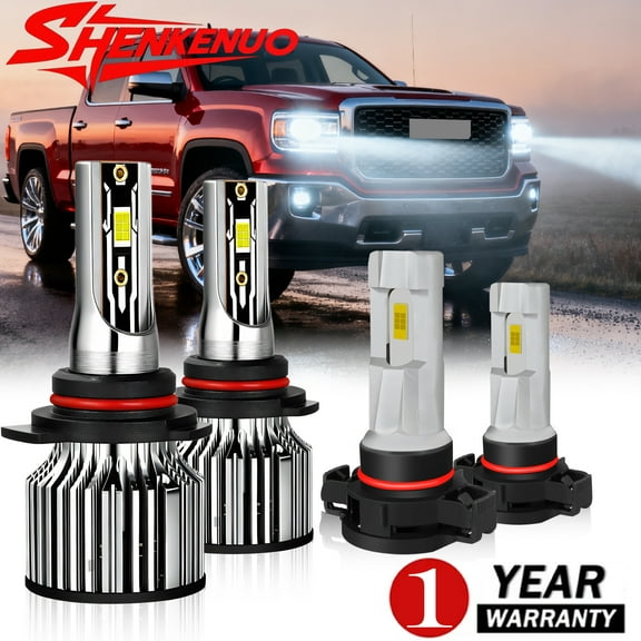 LED Headlights + Fog Light 4x Bulbs for 2014 2015 GMC Sierra 1500