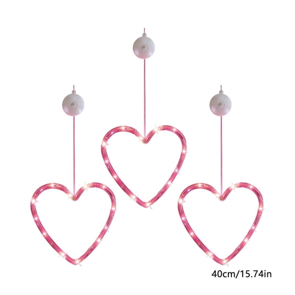 LED Heart Curtain String Lights with Suction Cups, Battery Operated Romantic Window Decor for Valentine Wedding Party