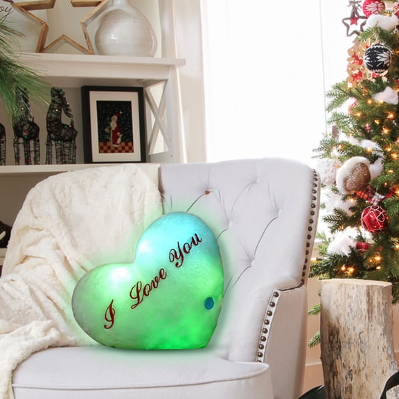 LED Heart Pillow, Light Up Valentine Cushion Color Changing Decorative Throw Pillow Soft Plush Accent, Cozy Romantic Gift for Bedroom Sofa Lounge Party Home Holiday Decoration