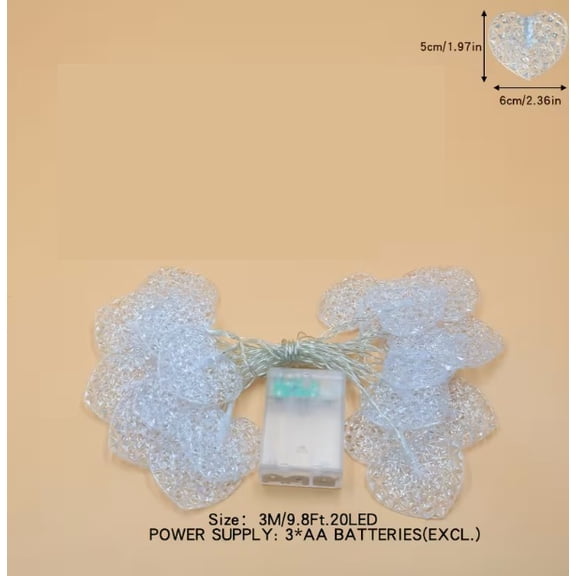LED Heart String Lights - Battery Operated Transparent Love Heart Fairy Lights for Valentine's Day, Weddings, Festivals, and Home Decor