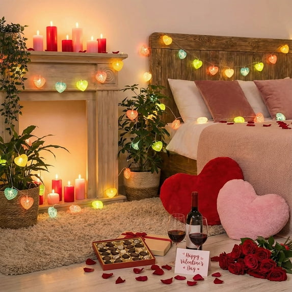 LED Heart String Lights for Romantic Room Decor Holiday Party Lighting with Crackle Design Ambient Lamps