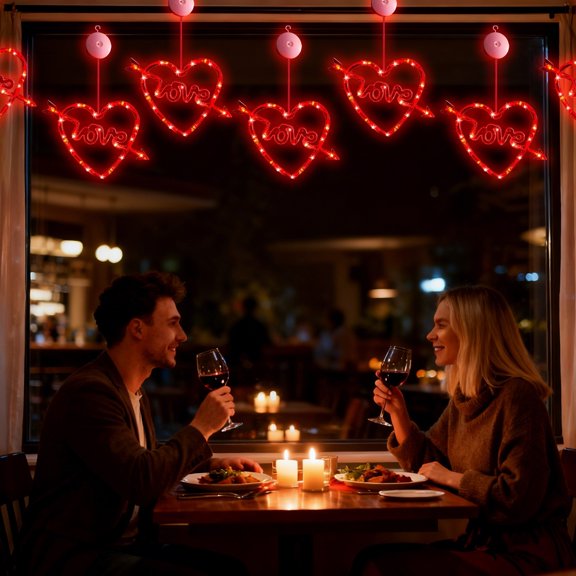 LED Heart String Lights with Suction Cups Battery Operated for Room Decor Wedding Proposal Party Valentine's Day Decoration(Red-D)