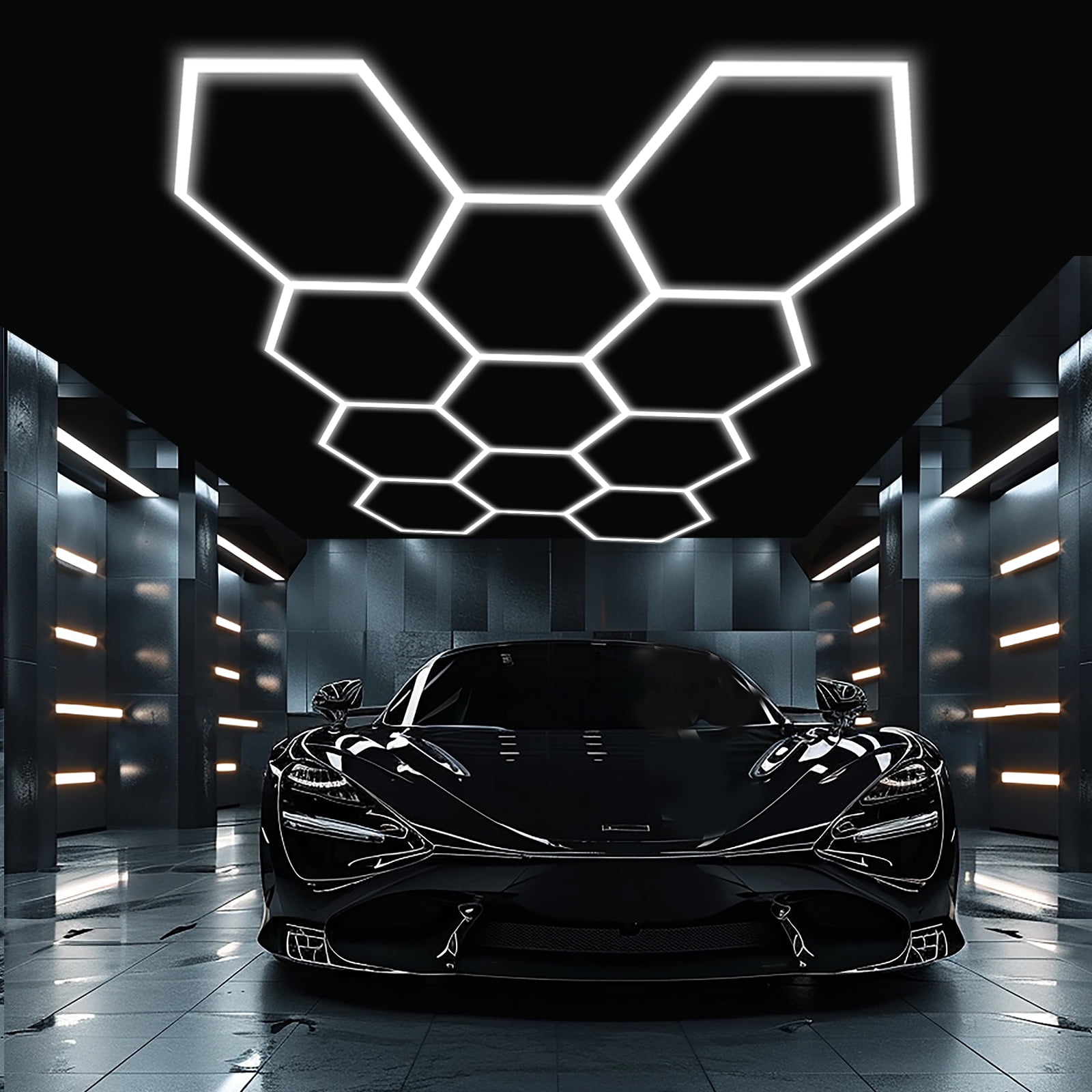 LED Hexagon Garage Lights 6500K Car Detailing Shop Ceiling Light 11 Grid