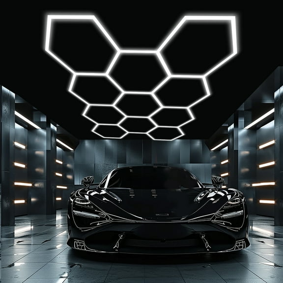 LED Hexagon Garage Lights 6500K Car Detailing Shop Ceiling Light 11 Grid