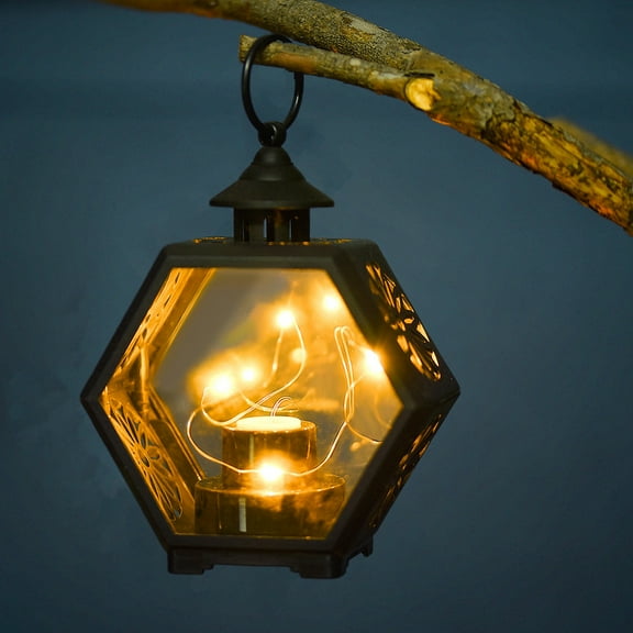 LED Hexagon Wind Lamp,Flameless Electronic Candle Light,Wedding Lantern Centerpiece,Lantern Candle Holder for Rustic Wedding Table Decor,Farmhouse Candle Lantern for Table Fireplace