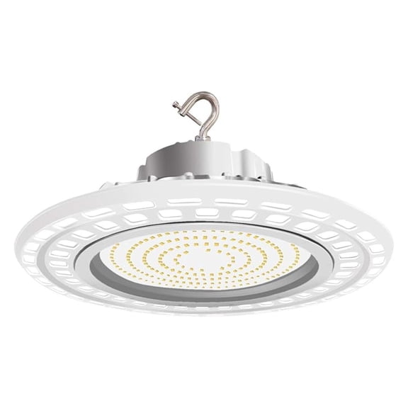 LED High Bay Light Fixture 150W 24000LM, 5000K 0-10V Dimmable Barn Workshop UFO High Bay Lighting White UL DLC Listed US Hook 5' Cable (AC100-277V)