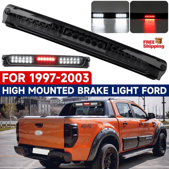 LED High Mount Third Brake Light Cargo Light, Smoke Lens Center High Stop Lamp Assembly Replacement Fit 1997-2003 Ford F-150 Pickup Truck, Plug & Play Waterproof Rear Roof Brake Taillight