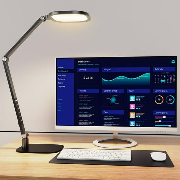 LED for Home Office, Professional Eye-Caring Diffused Desk Light, 3 Color 10 Brightness Computer Light, Dimmable Office Lamp with Memory & Timer Func, Metal Swing Arm Table Lamp