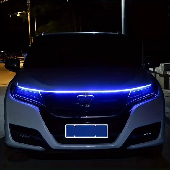 LED Hood Light Strip for Automotive Visibility, Easy Installation, Weather-Resistant, Ideal for Car Repairs and Maintenance Blue