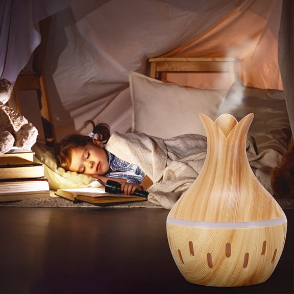 LED Humidifier 300ml,Aromatherapy Essential Oil Diffuser,Wood Grain,7 Colors Night Light Air Purify Vase,Ultra Quiet,3H Auto Shut-Off Dry Protection,USB Powered for Home Office Spa